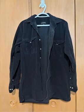 Black Corduroy Lightweight Shirt Jacket for Men